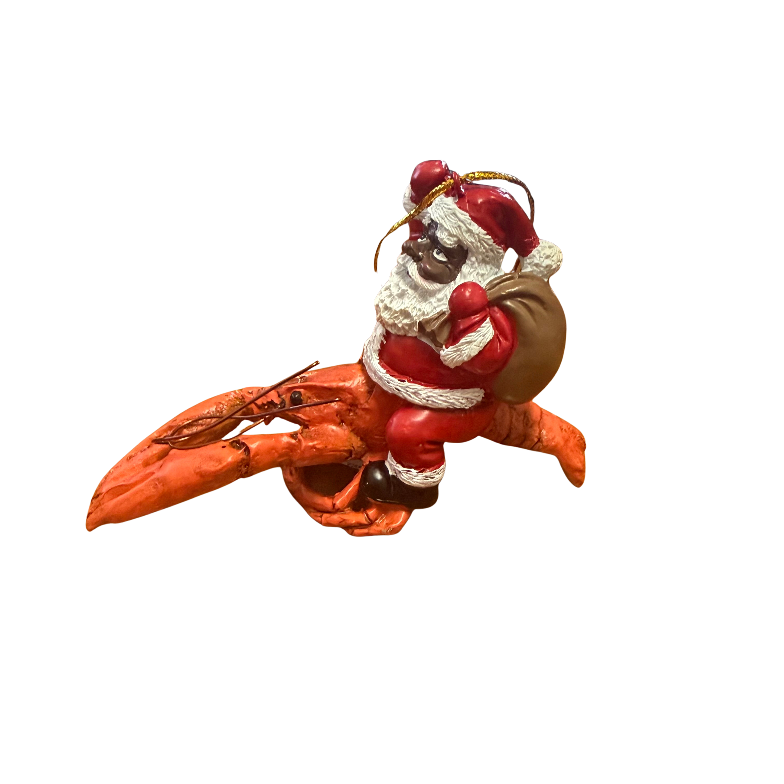 Santa Riding Crawfish Ornament in Black