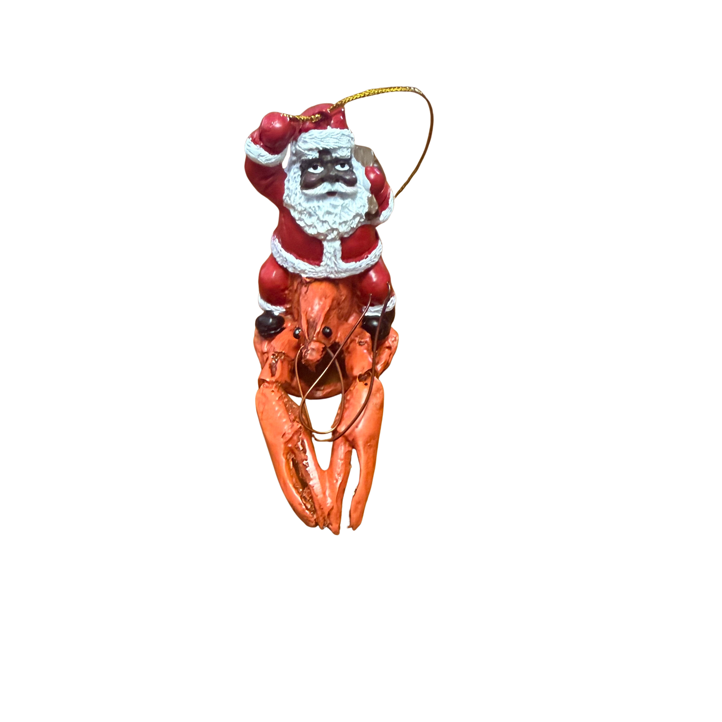 Santa Riding Crawfish Ornament in Black