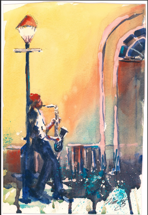 Street Light Musician Giclée Art Print by Nina Fritz