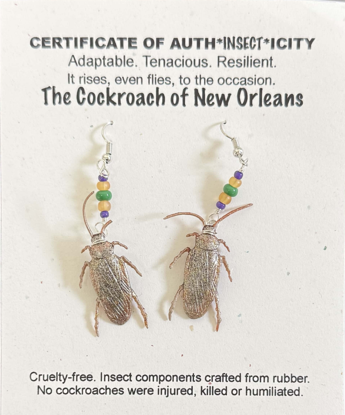 The Cockroach of New Orleans Mardi Gras Earrings
