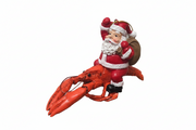 Santa Riding Crawfish Ornament in White