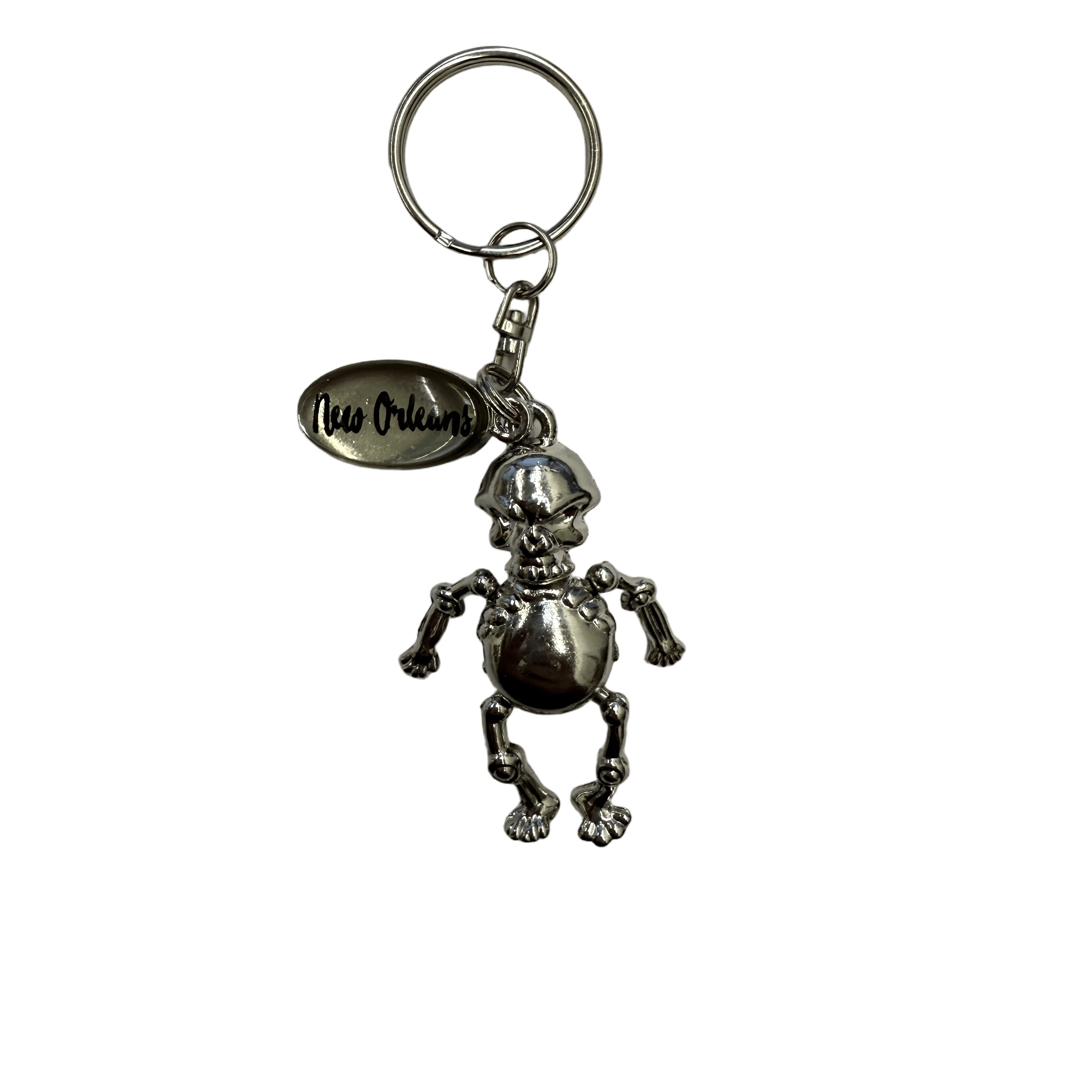 Silver Metallic New Orleans Skeleton Keychain with Articulating Limbs