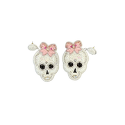 Skull Beaded Earrings Pink Bow EA21003