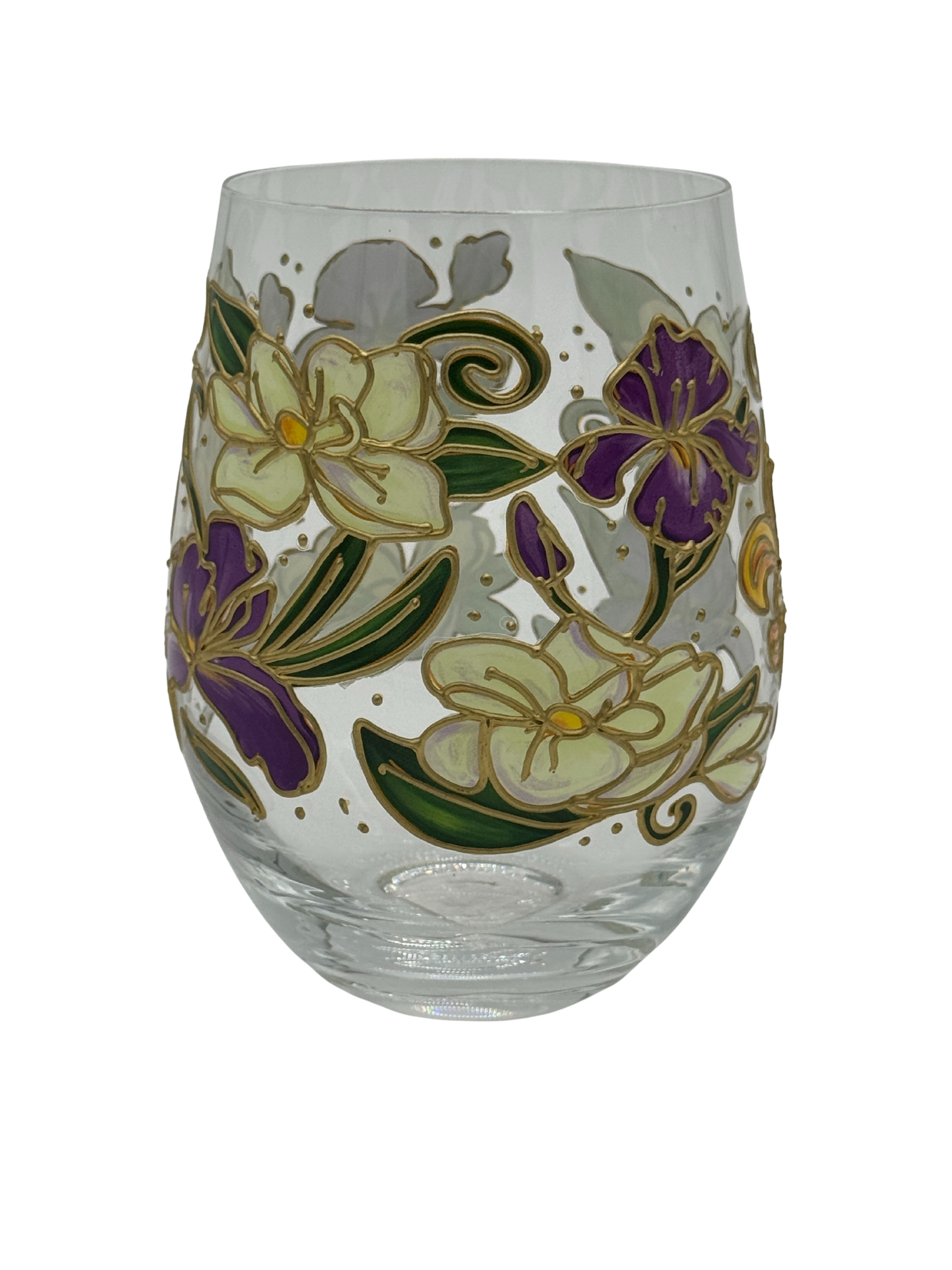 Floral Stemless Wine Glass