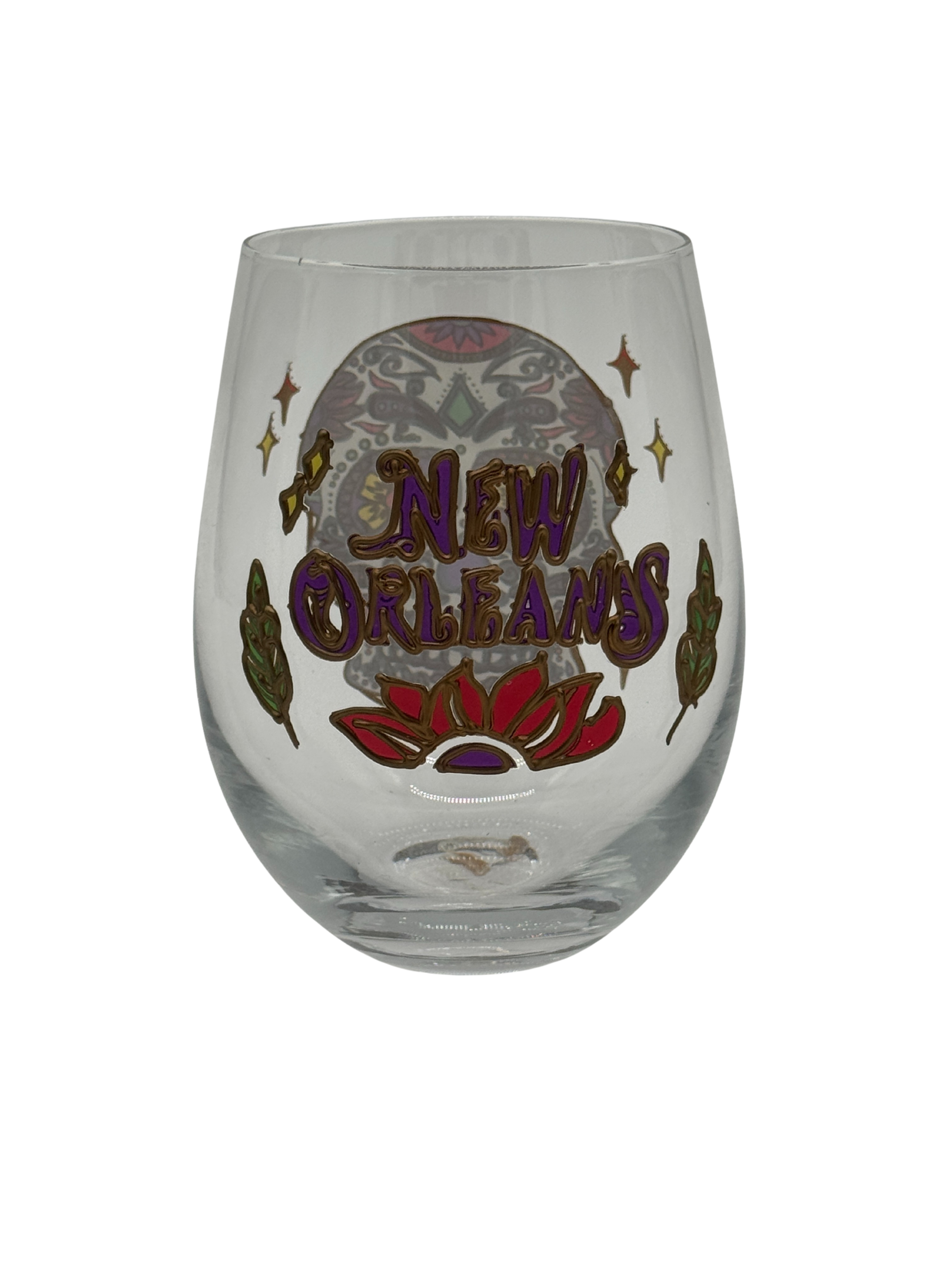 New Orleans Skull Stemless Wine Glass