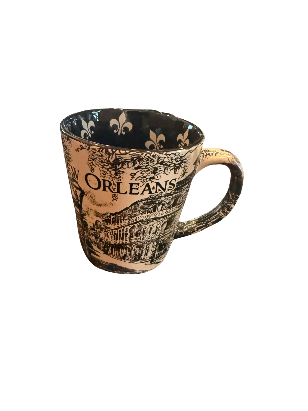 New Orleans Street Scene Ceramic Mug with Fleur-de-Lis Interior