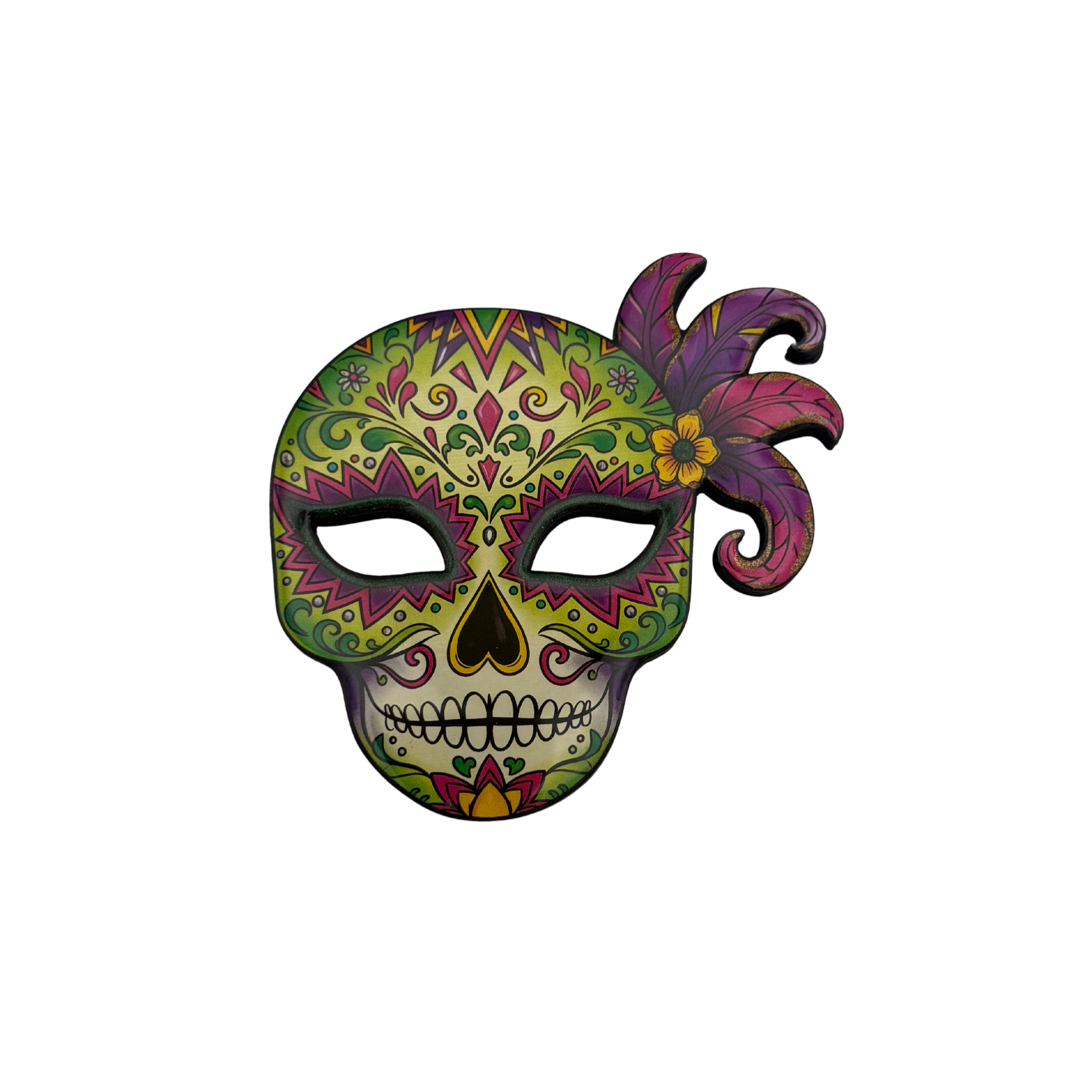 Sugar Skull with Feathers Magnet