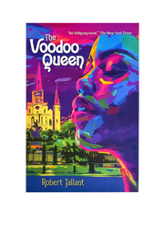 Book cover of 'The Voodoo Queen' with colorful design and text.