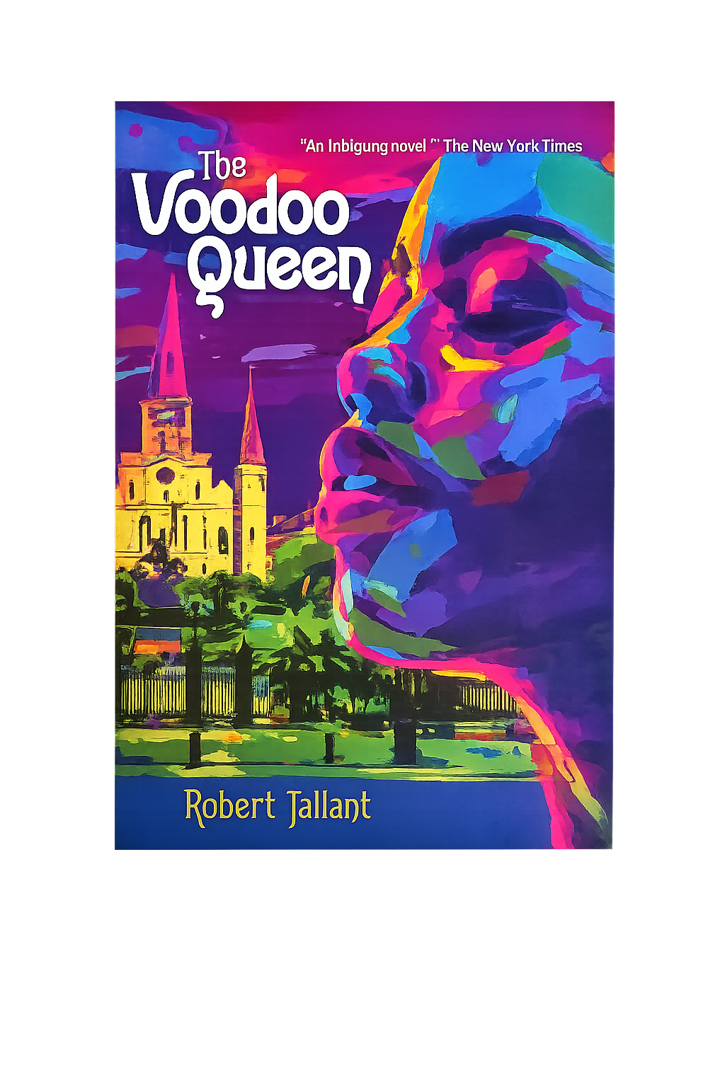 Book cover of 'The Voodoo Queen' with colorful design and text.