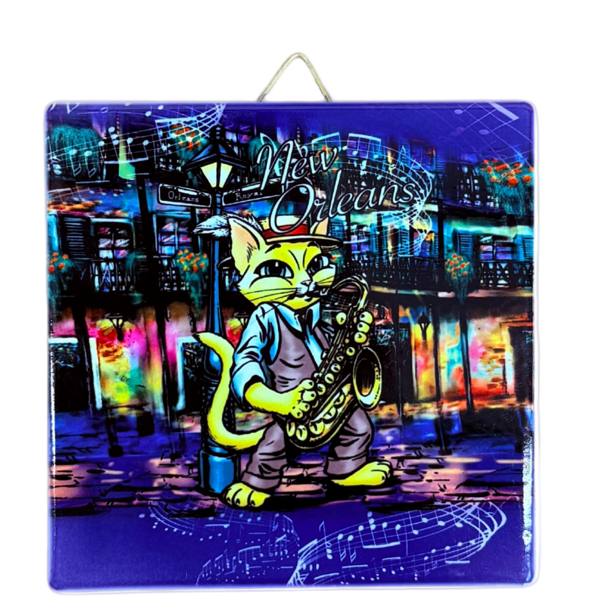 New Orleans SAX CAT Ceremic Tile/Coaster