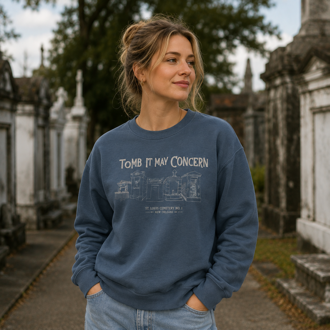 St. Louis Cemetery No. 1 Sweatshirt in Black with Gold Design