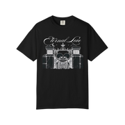 Black t-shirt with white graphic design and 'Eternal Love' text on a white background