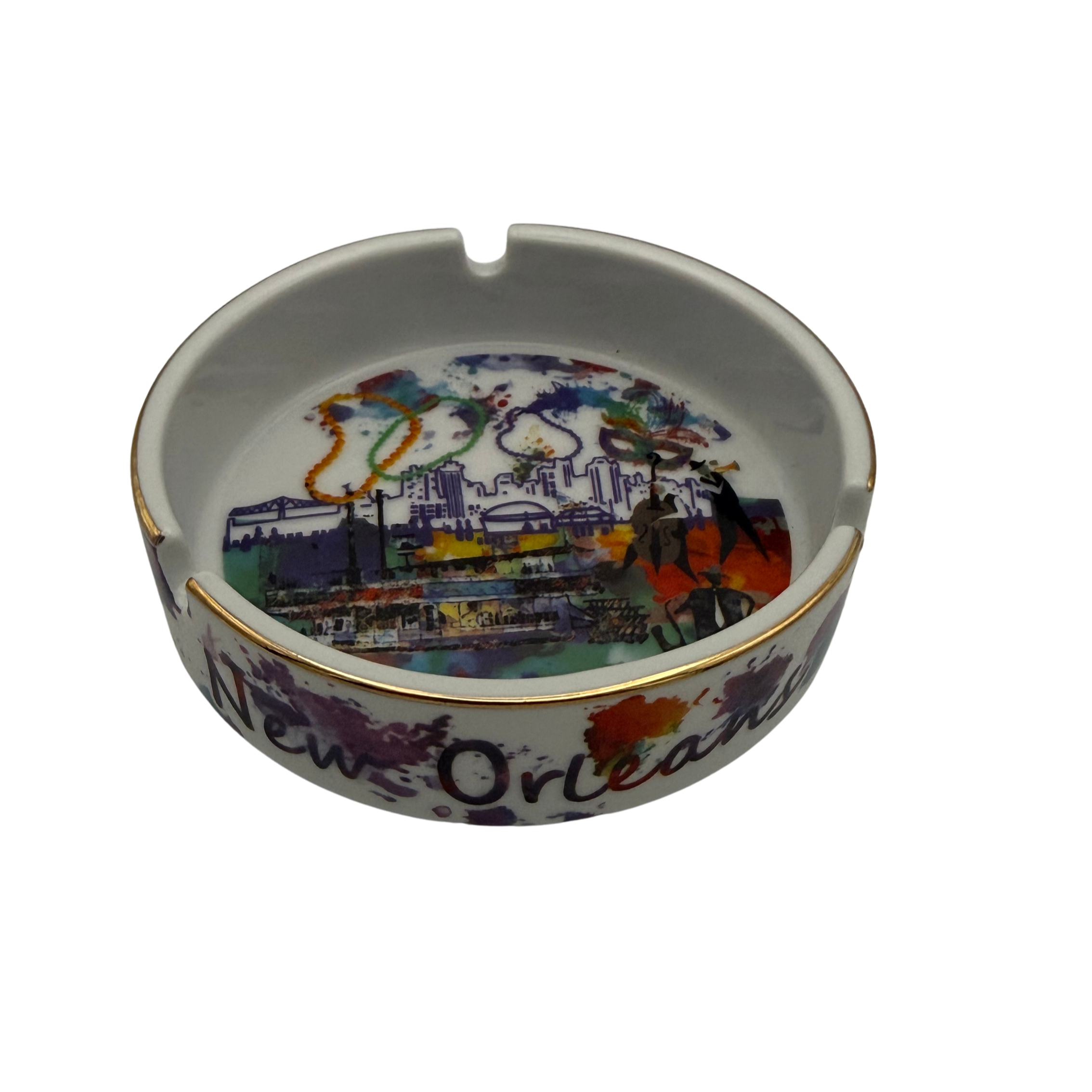 New Orleans Watercolor Skyline Ceramic Ashtray