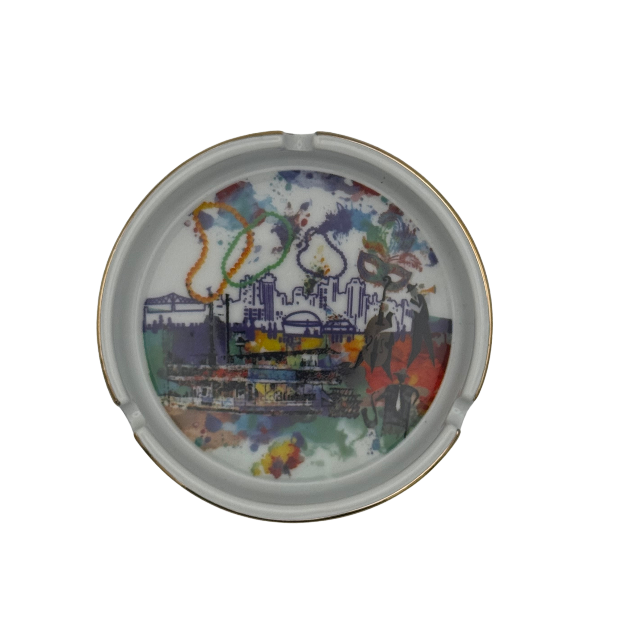 New Orleans Watercolor Skyline Ceramic Ashtray