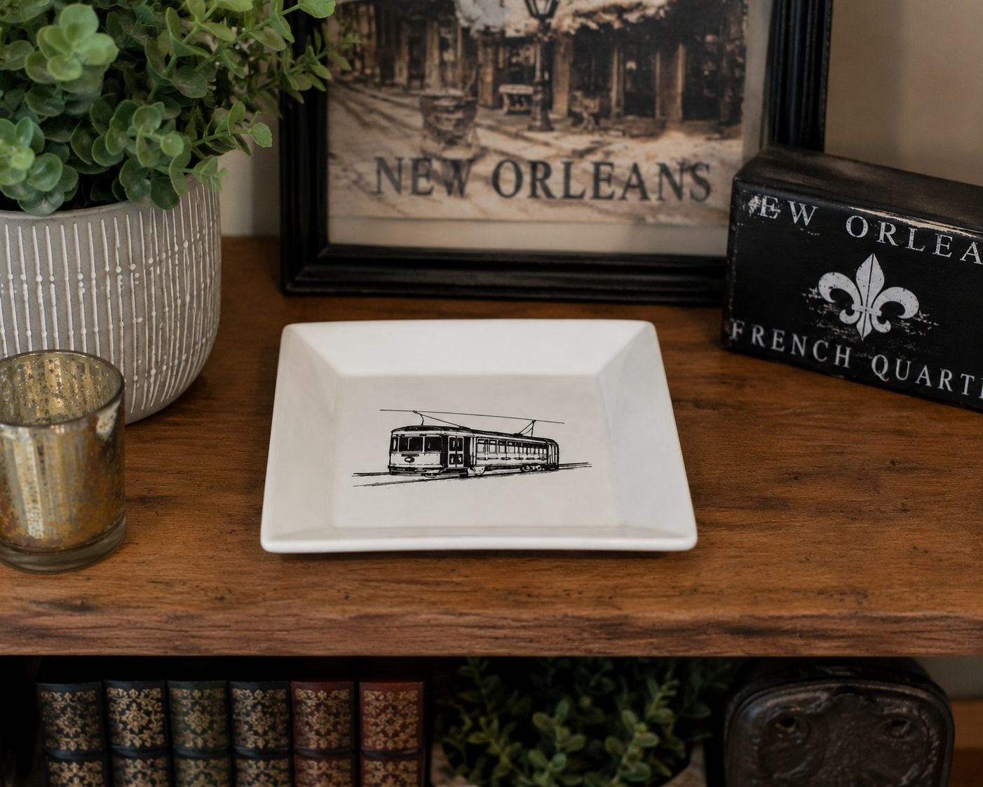 New Orleans Streetcar Square Trinket Dish