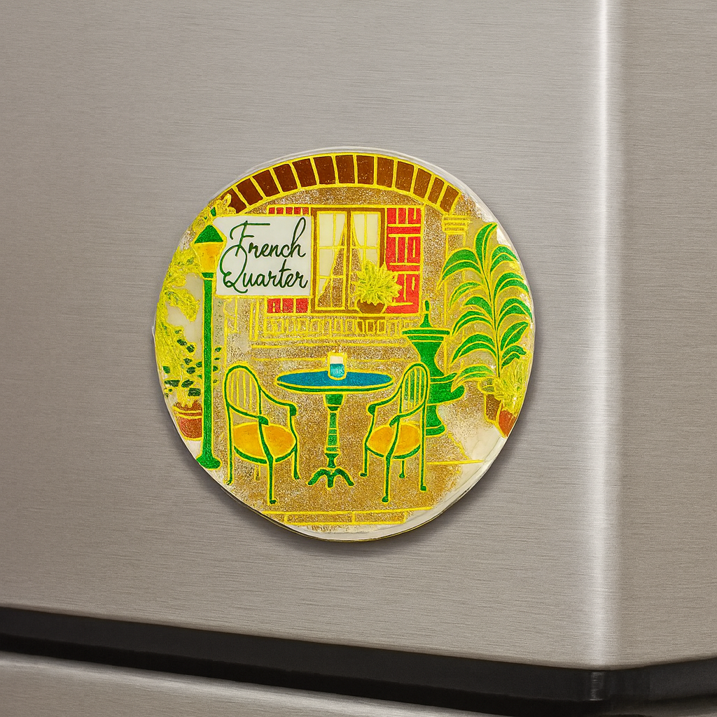 Circular French Quarter Patio Scene Magnet