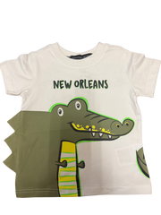 Children's t-shirt with a cartoon alligator and 'New Orleans' text on a white background