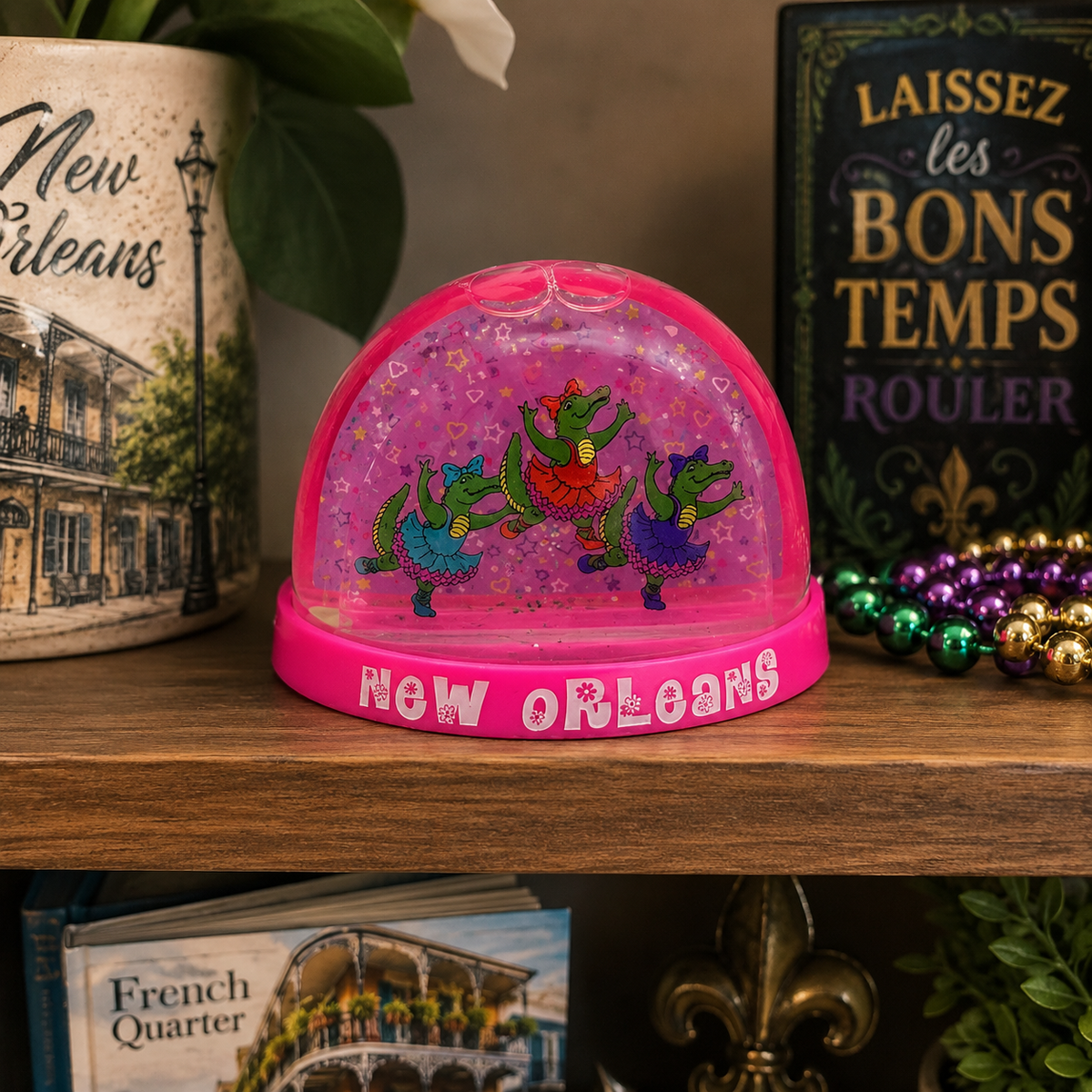 Bayou Ballet Dancing Alligator Pink Water Globe