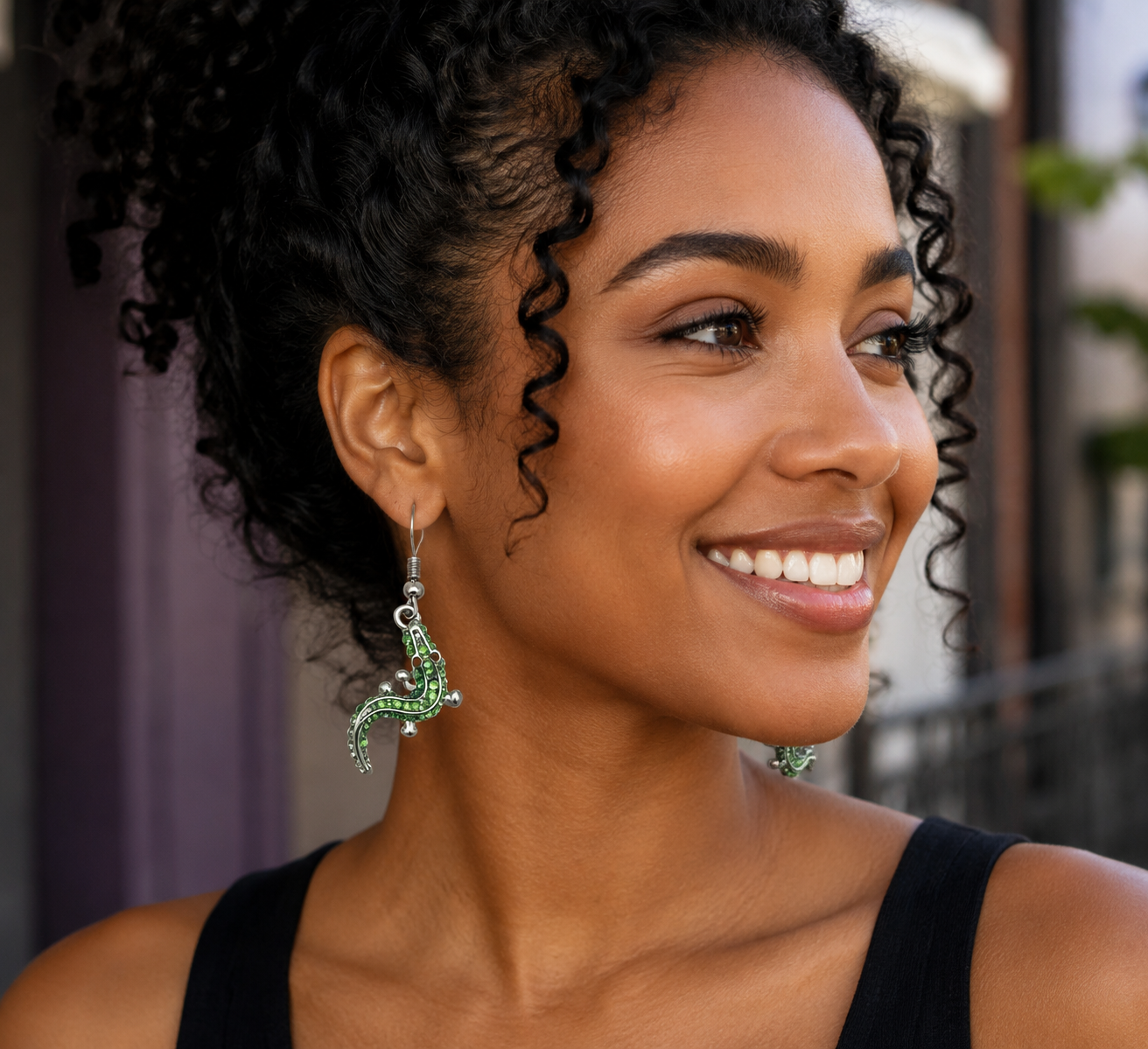 Sparkling Green Alligator Rhinestone Dangle Earrings