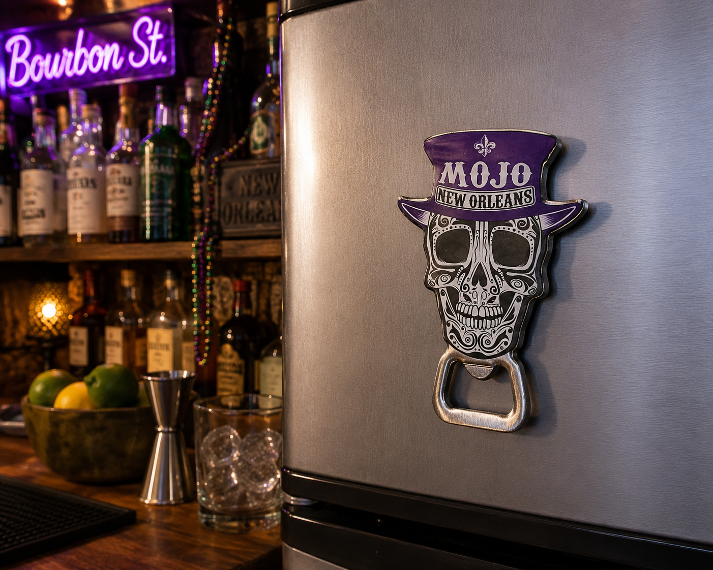 MOJO New Orleans Skull Bottle Opener Magnet /490117
