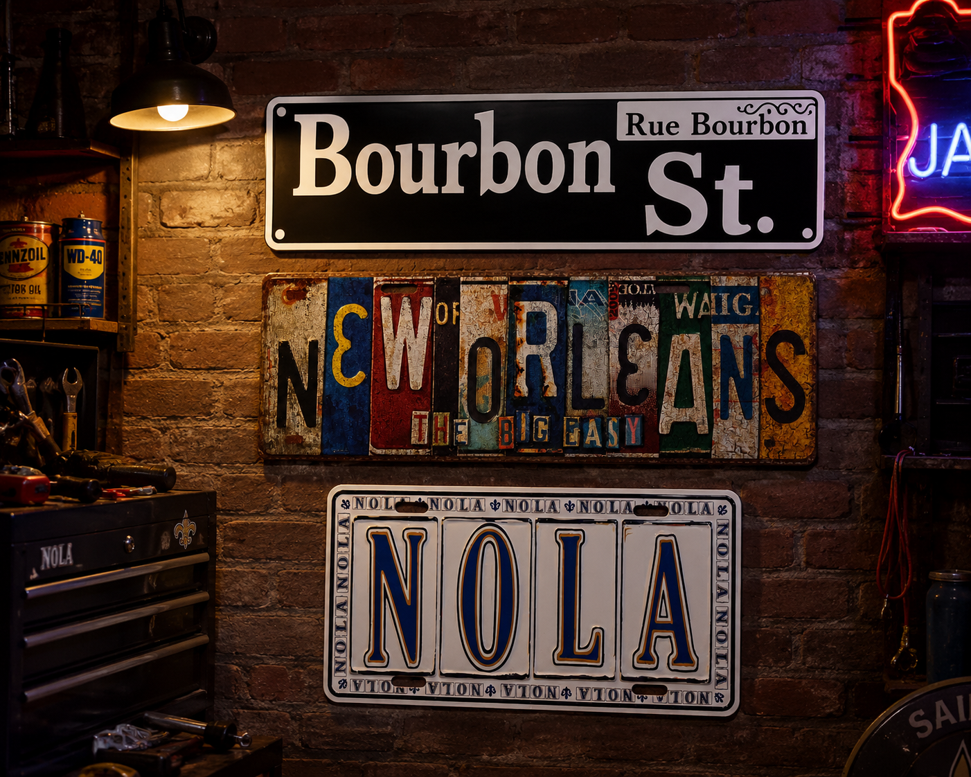 Black and White Bourbon Street Metal Sign