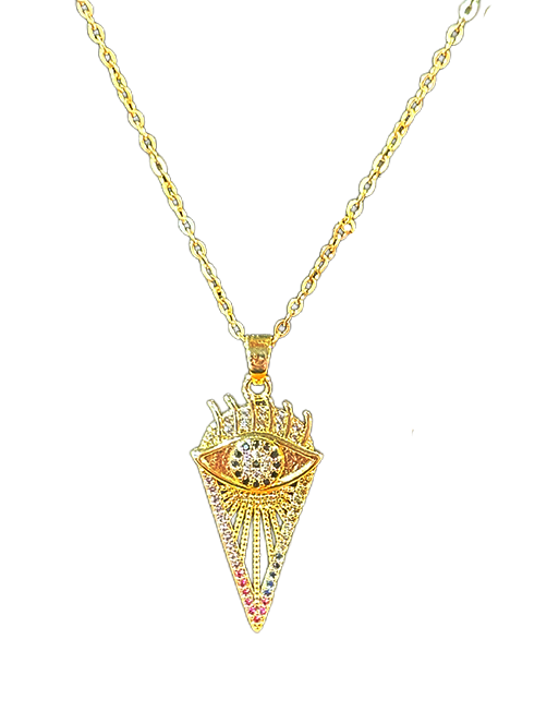 Evil Eye Rainbow Crystal Triangle Pendant