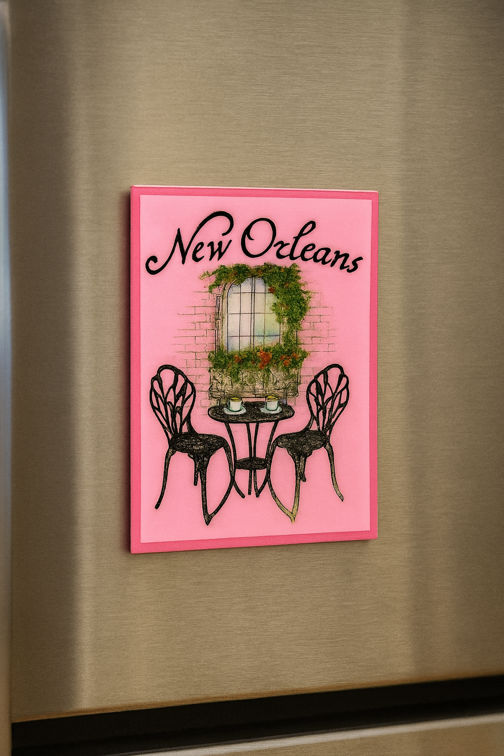 Pink New Orleans French Quarter Patio Scene Magnet