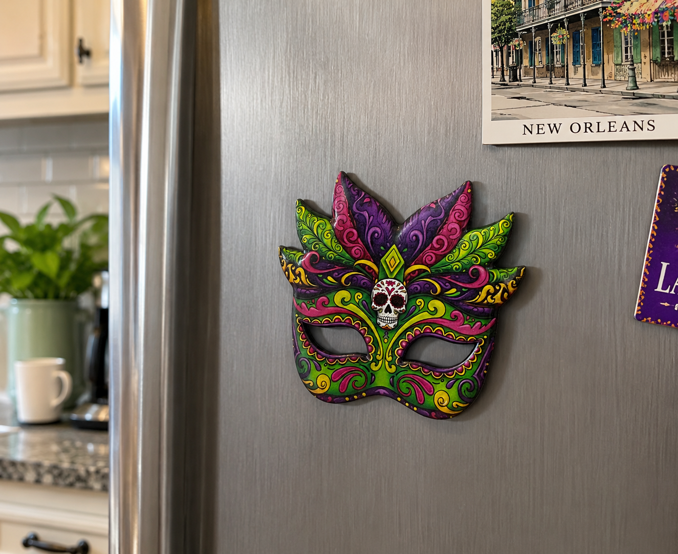 Sugar Skull Mardi Gras Mask Magnet