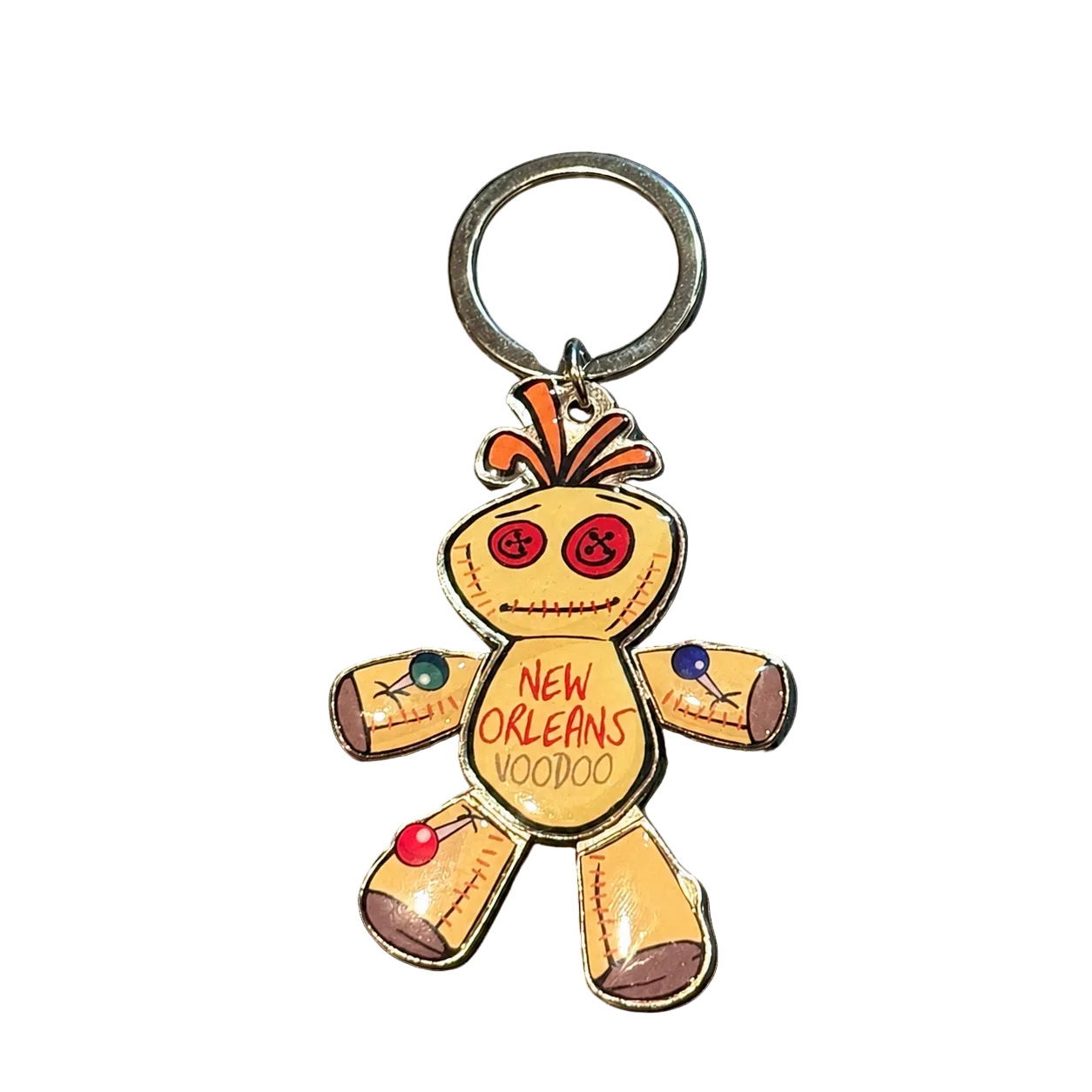 New Orleans Voodoo Doll Enamel Keychain with Dangling Movable Legs